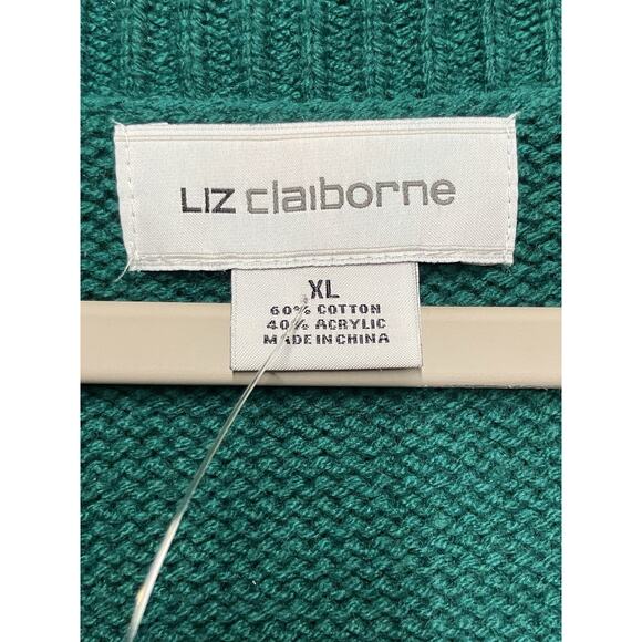 Liz Claiborne Sweater Woman’s XL Green Tunic Lace-Up Neck Holiday Christmas - Picture 5 of 9